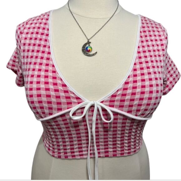 Vintage Y2K Julia by Love JPink Gingham Barbiecore V-Neck Crop Top -- Juniors XL - Picture 4 of 11